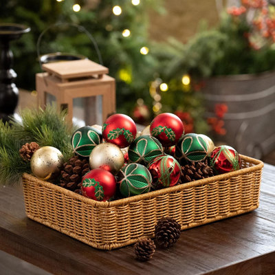 Christmas Tree Decorations Set, 24ct Red Green And Gold Shatterproof Christmas Ball Ornaments Bulk, 2.36 Inches Traditional Country Hanging Ornaments For Xmas Decor