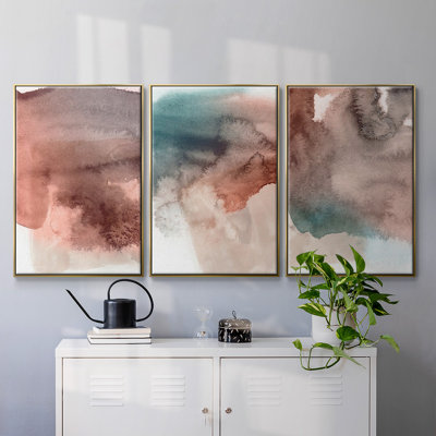Red Ochre abstrait I, reproduction encadrée sur toile 3 pièces