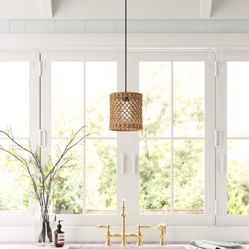 Luminaire suspendu tambour en rotin 1 lumière Zora