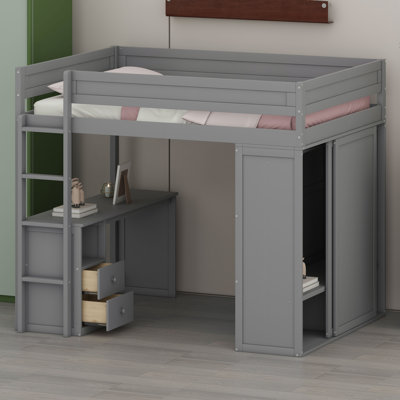 Space-Saving Loft Bed with Cabinet, Drawer Desk