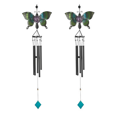 Ensemble de 2 cadeaux ICE ARMOUR 46 po Long carillon papillon vert avec bijou Figurine Sculpture Sculpture Décoration d'ornement maison / chambre / jardin pour pendaison de crémaillère, vacances, spécial Noël 2