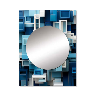 Machaela Op Art, accent géométrique bleu - miroir mural unique, art moderne
