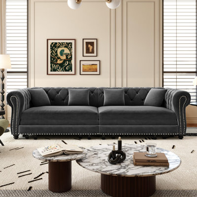Canapé-lit gigogne convertible 3 en 1 de 89 po en velours Chesterfield