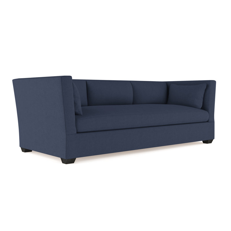 Canapé Rivington, Lin à tissage carré imprimé bleu, H 31 po x l 108 po x P 37 po, Ébène