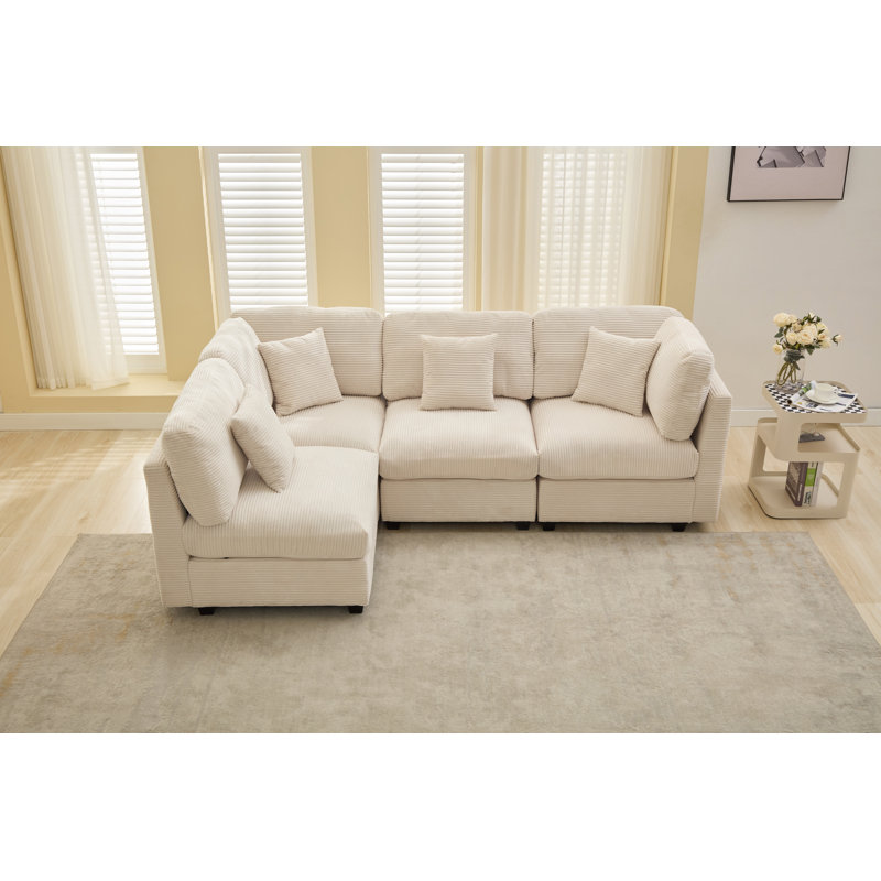 Canapé 4 pièces Nicholson, Velours côtelé beige