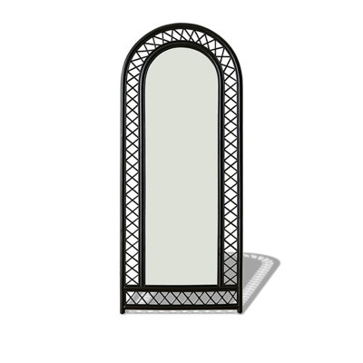 French-Style Vintage Agate Wicker Reclining Full-Length Mirror