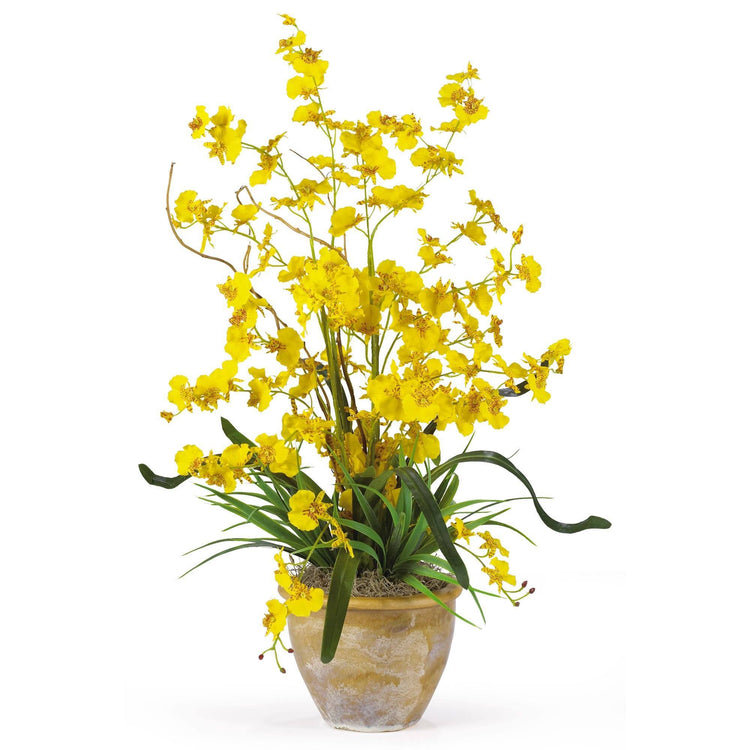 Arrangement floral orchidée en soie Dancing Lady, Jaune