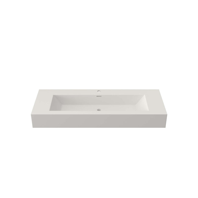 48 Inch Solid Surface Basin with Single Faucet Hole, Non-Porous Surface, Scratch-Resistant, Easy-Clean, Repairable, and Built for Long-Term Durability.