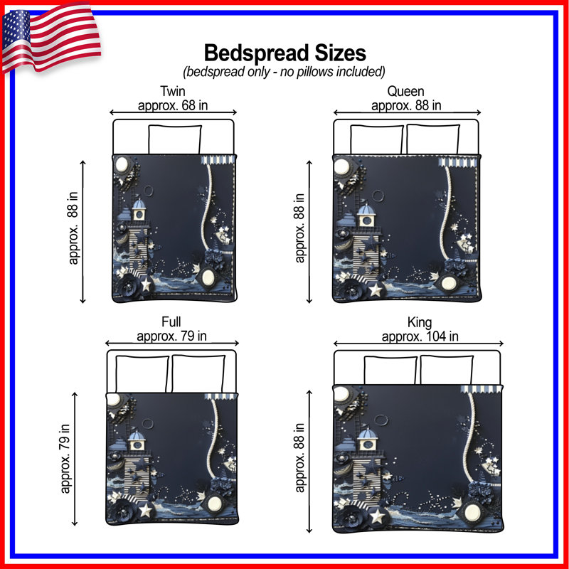 Nautical Lighthouse Collage Quilted Bedspread All Sizes, Queen