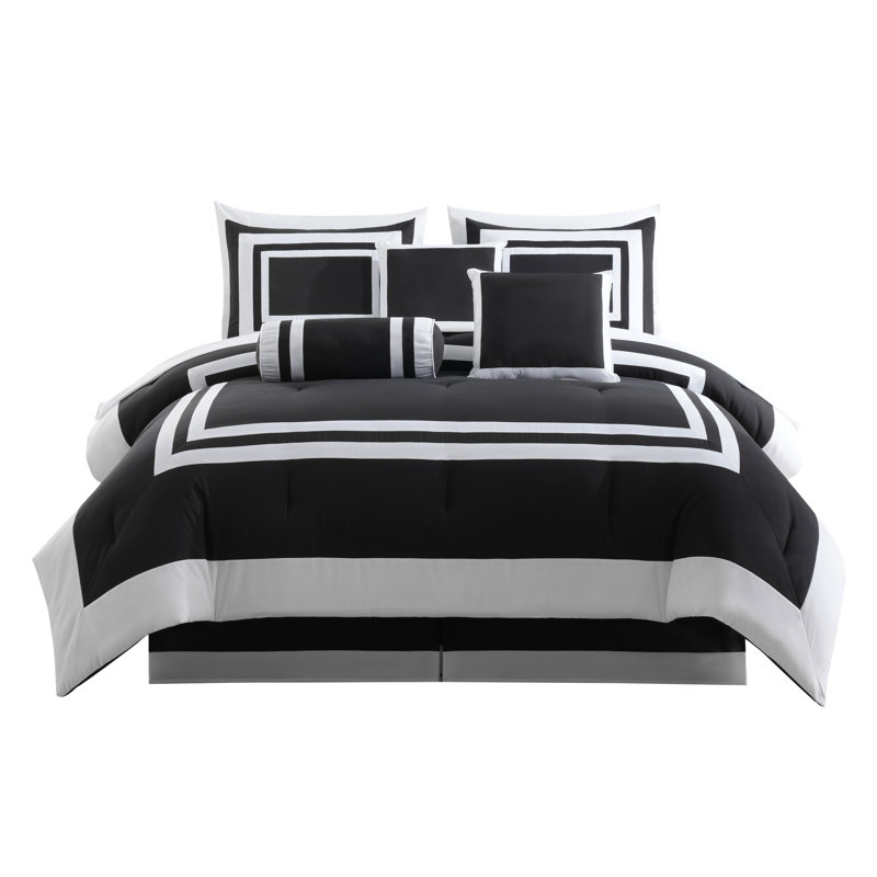 Hotel Style 7 Piece Comforter Set, Black/White, King Comforter + 6 Additional Pieces