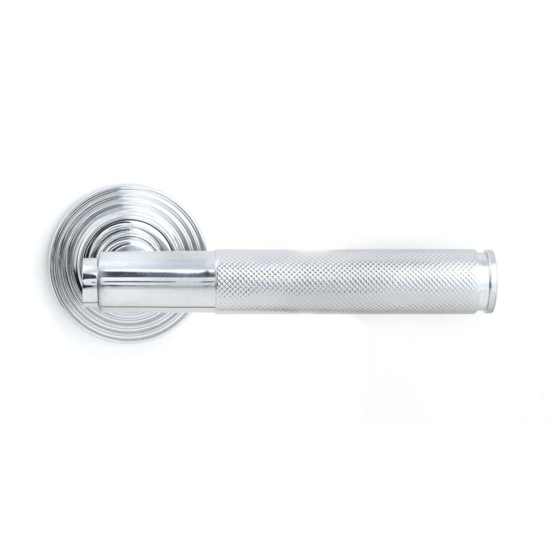 Brompton Lever on Rose Set (Beehive) - Unsprung, Polished Chrome