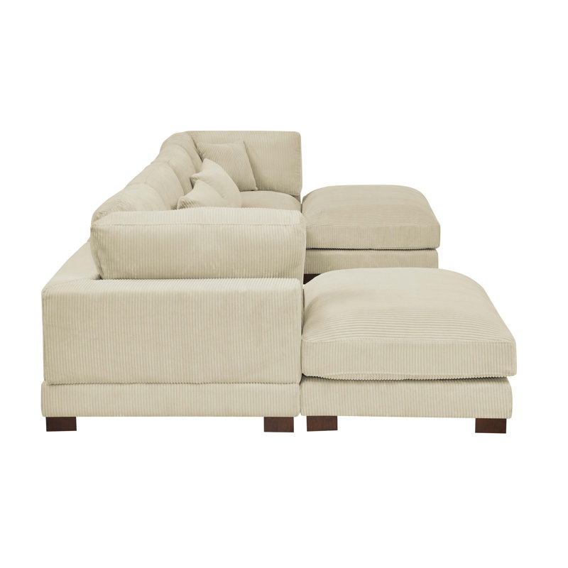 Andreco Corduroy U-Shaped Sectional, Beige Corduroy