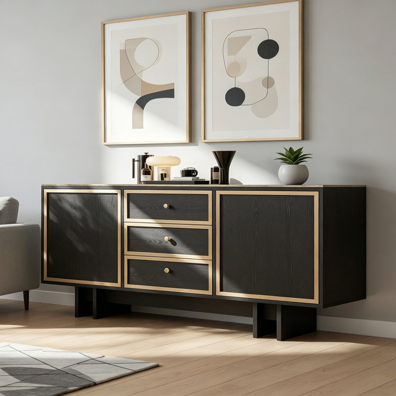 Buffet en bois massif fritté simple, H 35,43 po x l 90,55 po x P 15,74 po