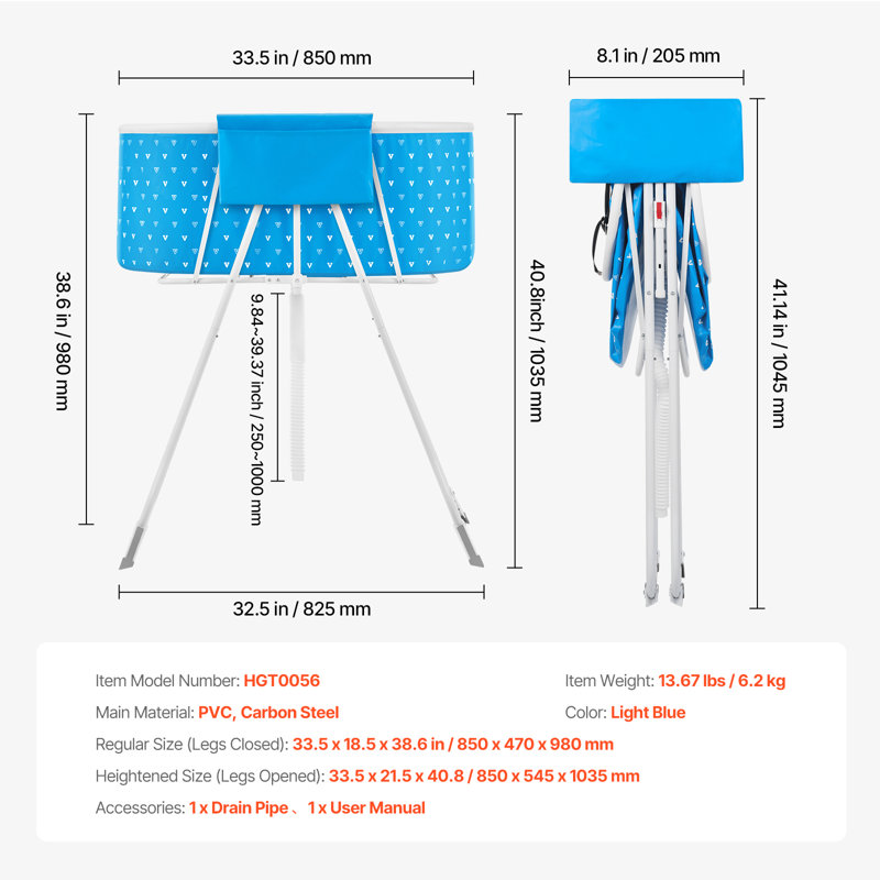 Station de bain surélevée pliable pour chien pour petits et moyens animaux, Bleu clair