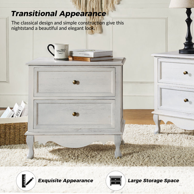 Lundgren Transitional 24'' Tall 2 - Drawer Nightstand with Wood Legs and Charging Station Space