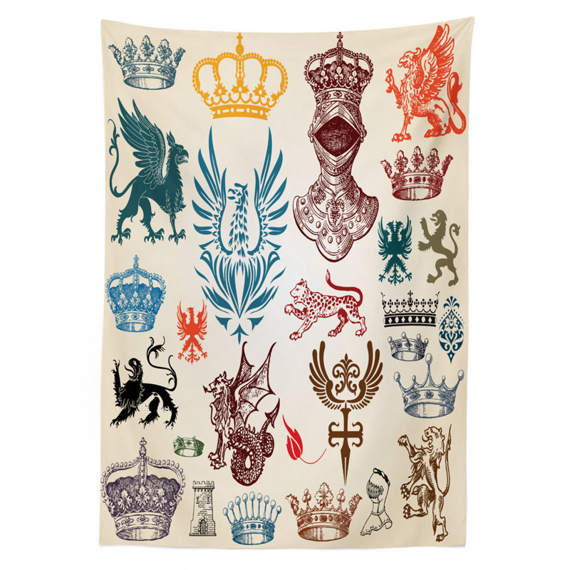 Medieval Tablecloth, Medieval Renaissances Retro Style Baroque Classical Illustration Art Print, Rectangular Table Cover For Dining Room Kitchen Decor, 52" X 70", Multicolor