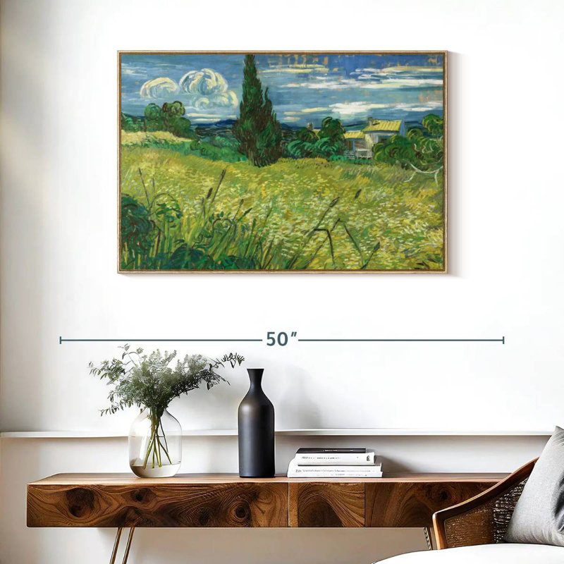 Champ vert 1889, Cadre flottant en bois naturel, 37 po x 25 po
