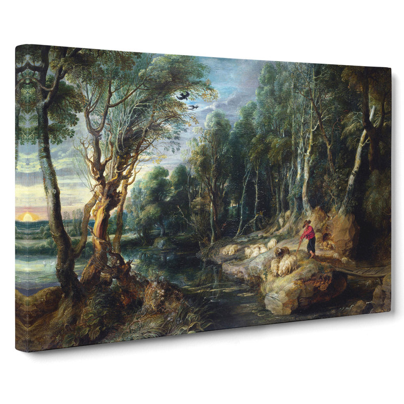 A Shepherd With His Flock by Peter Paul Rubens - Wrapped Canvas Painting, 35cm H x 50cm W x 3cm D