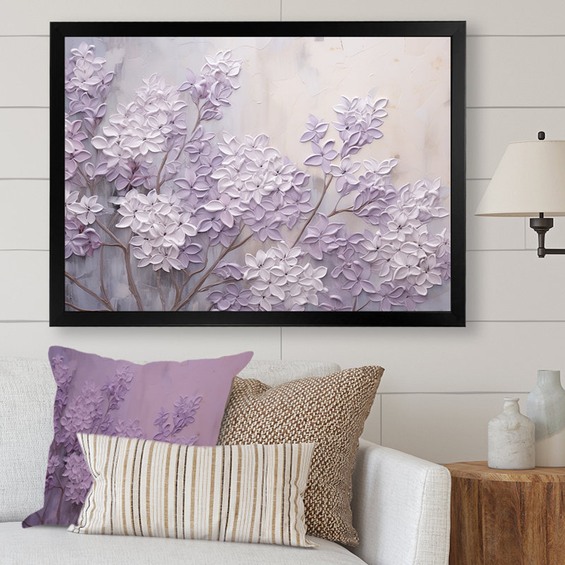 Blooming Lilac Melody I - Lilacs, art mural encadré, Cadre photo unique, H 30 po x l 40 po, Noir