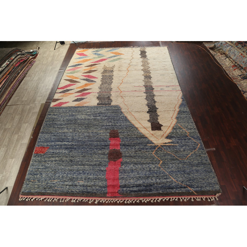 Tapis beige en laine noué à la main de conception unique 12 pi x 18 pi 7 po