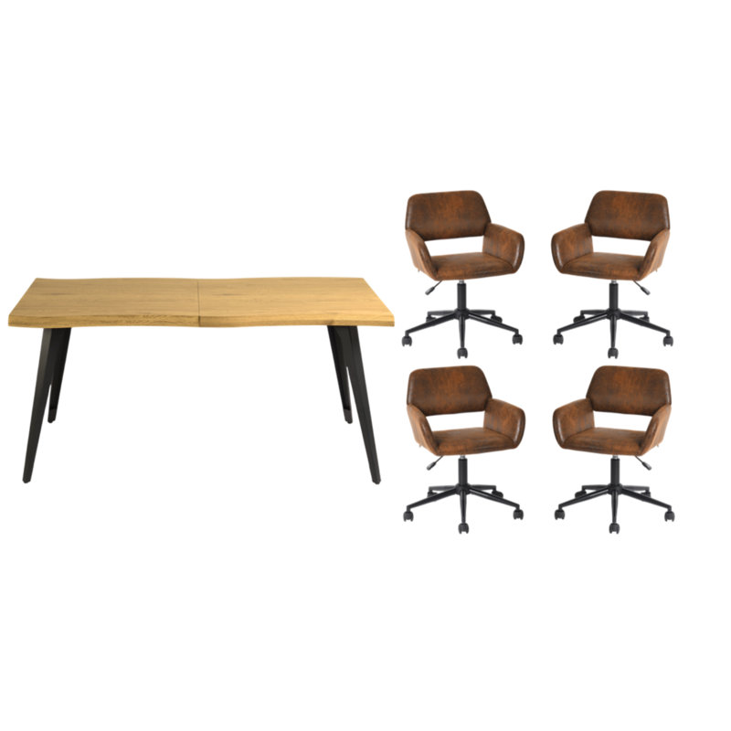 Ensemble de table de salle à manger moderne 4 pièces pour 4 personnes avec chaises pivotantes Ross, conception peu encombrante