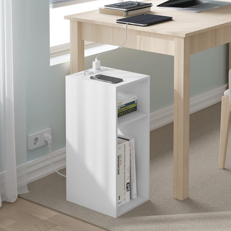 Nickali Tray Top Floor Shelf End Table with Built-In Outlets