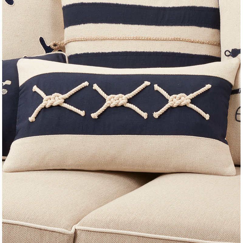 Naviguer Collection Appliqued Cotton Throw Pillow, Pillow Cover Only - No Insert, 12"H x 20"W, Rectangular