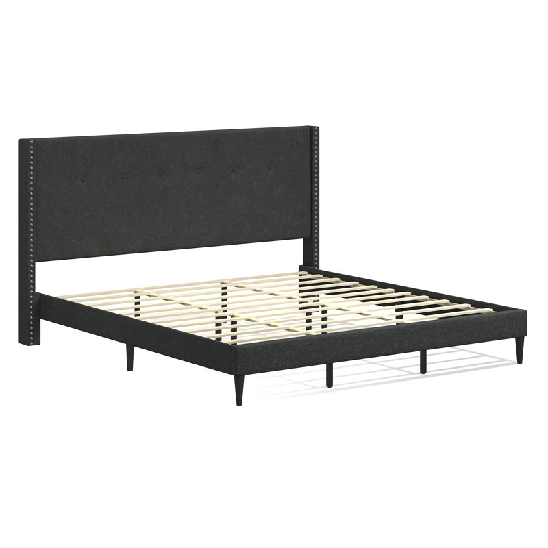 Burchfield Upholstered Wingback Bed, Gray, King