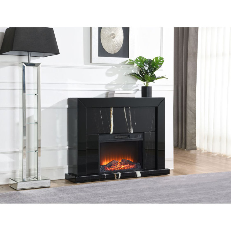 Drisana Black Mirrored Finish Fireplace