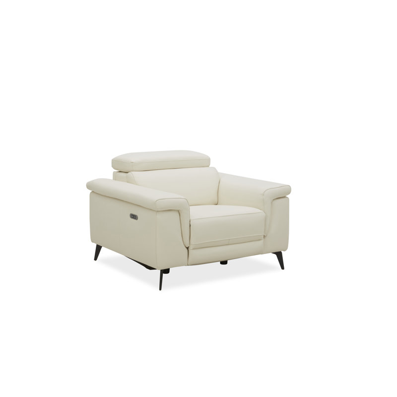 Philippa 44" Wide Genuine Leather Power Zero Clearance Standard Recliner, Ivory