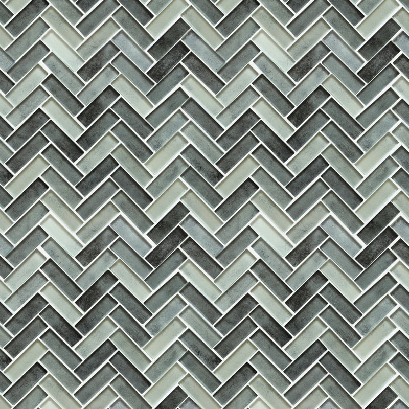 Carreau de mosaïque murale en verre à chevrons gris 11 po x 13 po Misty (0,95 pi2 / pièce)