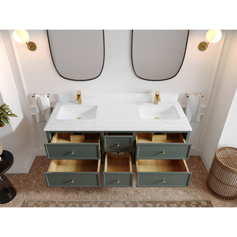 Meuble-lavabo double flottant 60 po avec dessus en quartz Roswell