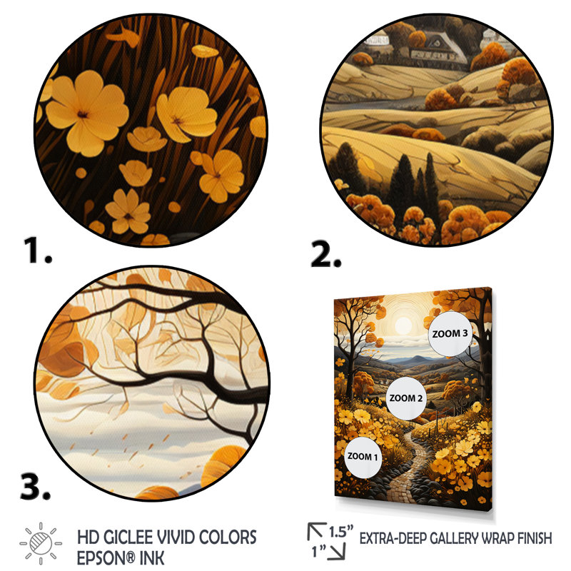 «Countryside Harvest Gold Autumn III», reproduction sur toile, Encadrement doré, H 40 po x l 30 po x P 1,5 po