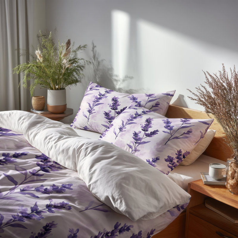 Ensemble de literie 3 pièces Girls Calming Florals - Housse de couette et coussin décoratif Serene Soft Lavender Dreams