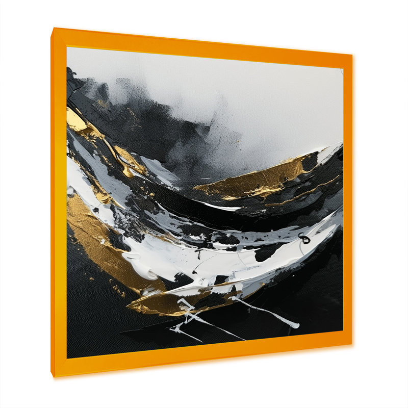 " Minimal Joy In Black And Gold X ", 16" H x 16" W x 1" D, Gold Picture Framed Canvas