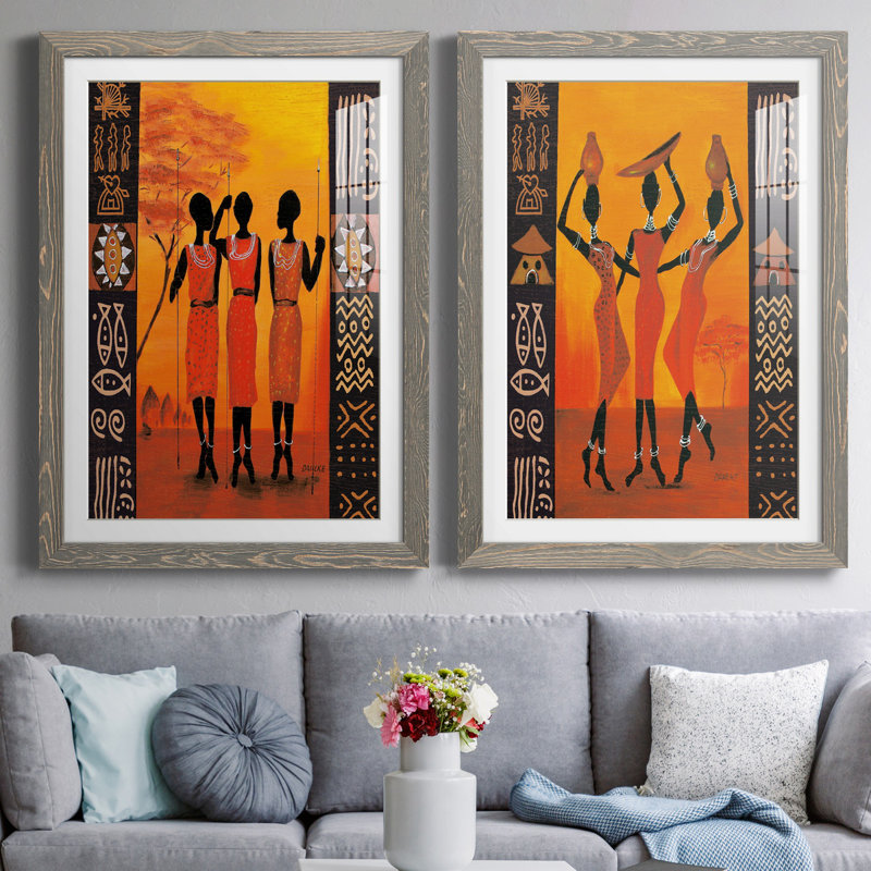 Trois chasseurs - ensemble de 2 impressions, H 31,5 po x l 47 po x P 1,5 po, Cadre en papier gris, Blanc
