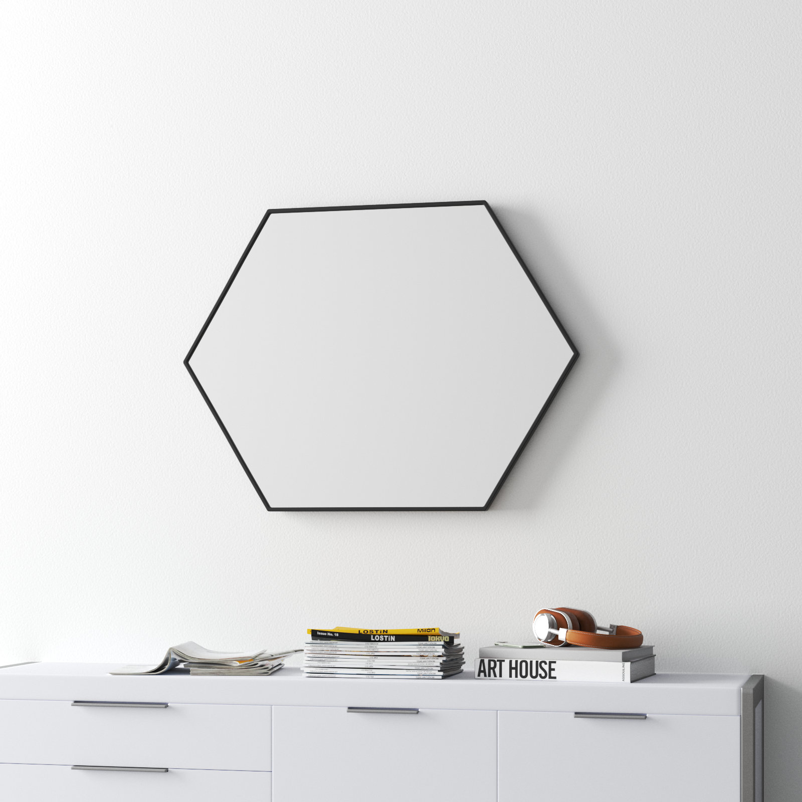 Sabine Metal Hexagon Wall Mirror, Black, 32" H x 38" W