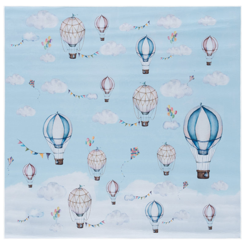 Tapis ivoire / bleu pour enfants Tacoma 159, Carré 5 pi