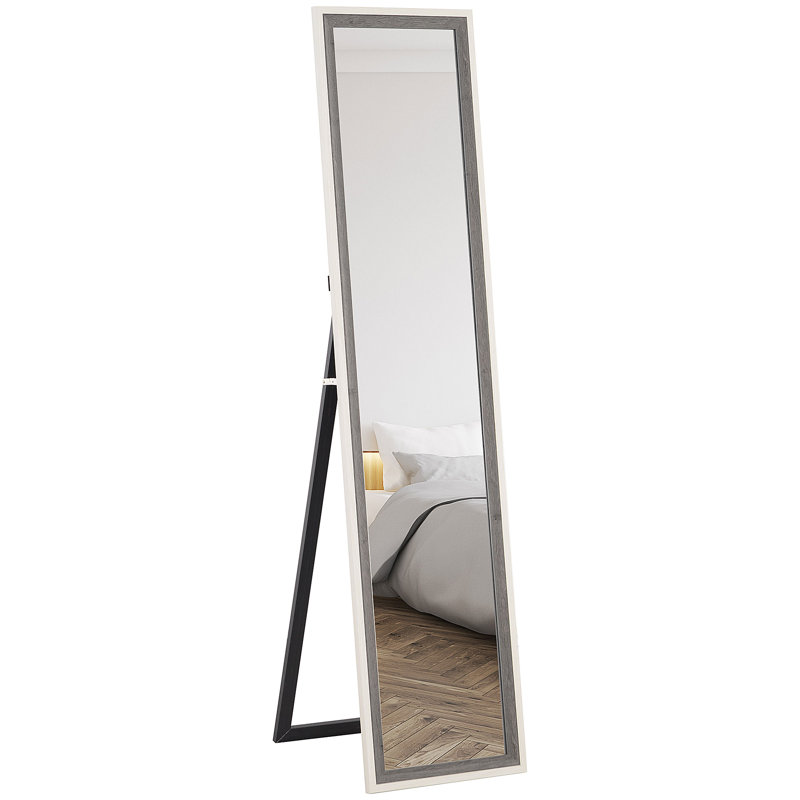 Miroir pleine grandeur sur pied incliné 64 po x 21 po à grain de bois gris