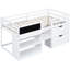 Lit mezzanine simple bas blanc avec bureau roulant, tablette et tablette de tiroirs organisés - Option de chambre polyvalente