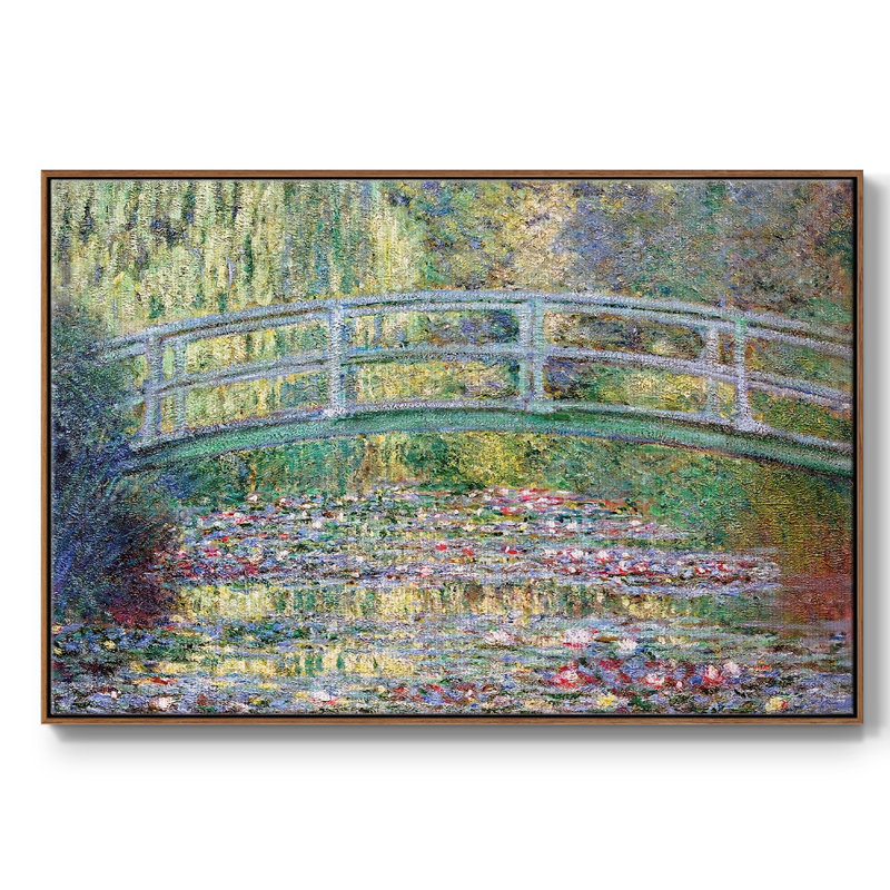 Le pont japonais (l'eau encadrée sur toile), H 25 po x l 37 po x P 2 po, Noyer