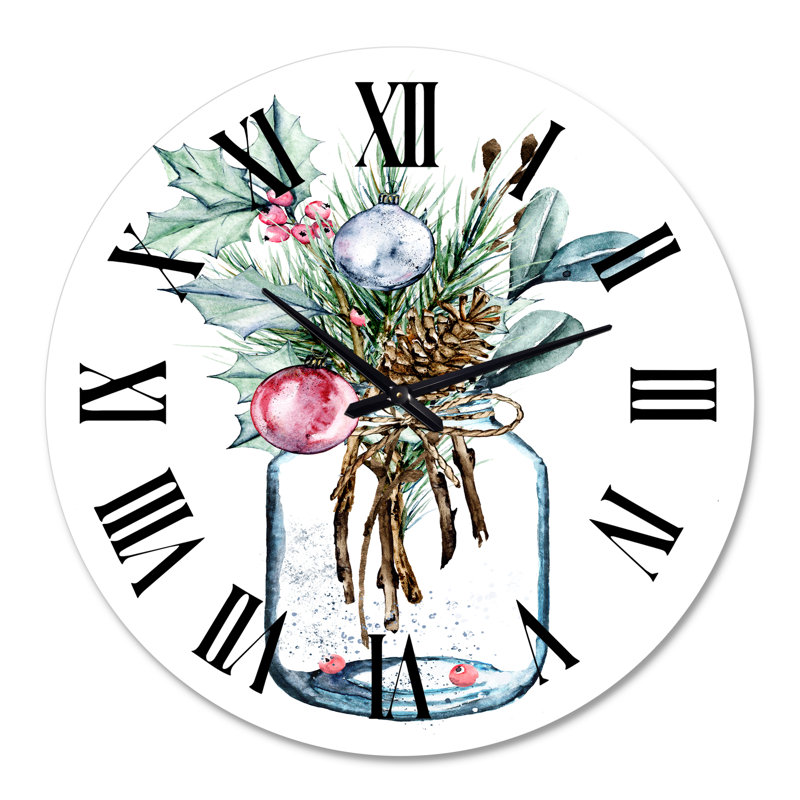 Merry Christmas Greenery In Transparent Pot - Horloge murale traditionnelle, Grand