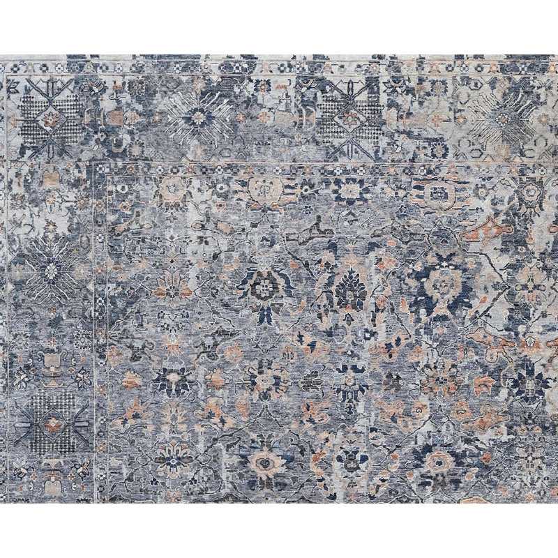 Hand Knotted Wool Area Rug in Grey And Silver, Rectangle 10' x 14'