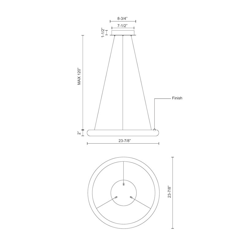 1 - Light LED Pendant, 2.5" H x 23.88" W x 23.88" D