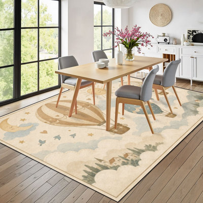 Tapis lavable 9x12, motif de montgolfières fantaisistes, à poils courts, avec envers antidérapant en TPE, doux et confortable pour l'intérieur, idéal pour le salon, la chambre, la salle à manger et le bureau à domicile.