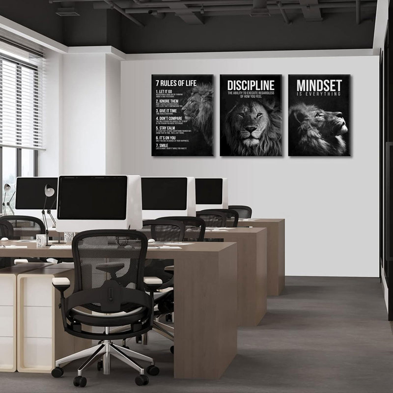 3 Pcs Framed Lion Inspirational Quotes Canvas Wall Art 7 Rules Of Life Poster Wall Decor Pictures Office Inspiration Poster Prints For Home Office Gym Study Workplace Decoration