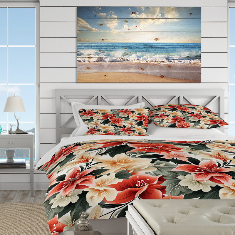 Ensemble de housse de couette tropicale Subdued Coral Tropical, Housse de couette pour très grand lit et 2 très