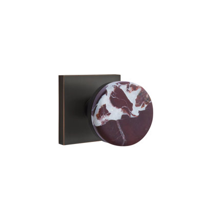 Emtek Select Privacy Knobset w/ Square Rosette & Conical Stem, Rosso Levanto Marble Knob