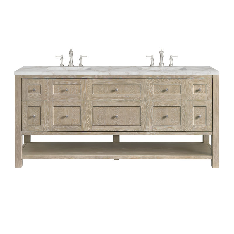 Breckenridge 72'' W Double Vanity, 8" Widespread, Whitewashed Oak, Victorian Silver