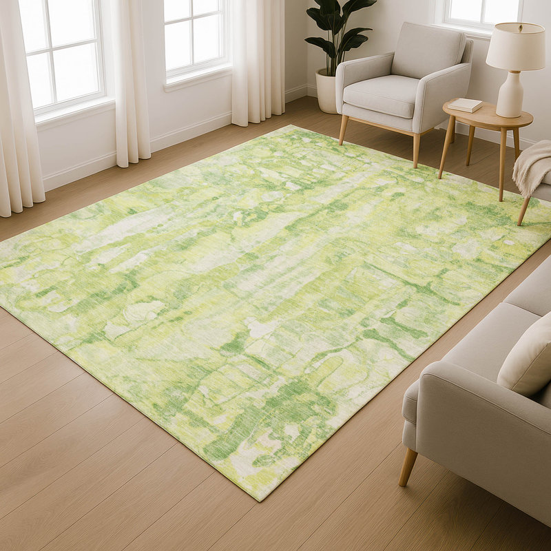 Premium Machine Washable Mayfield AMF2120 Abstract Rug, Lime, 5' x 7'6"